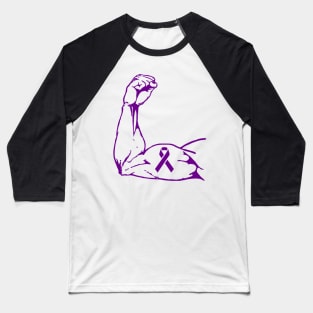 Flexed arm with a Dark Purple Awareness Ribbon Baseball T-Shirt